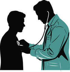 Doctor using stethoscope to examine a young boy s chest silhouette
