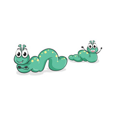 Adorable Green Cartoon Caterpillars with Big Eyes and Happy Expressions