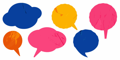Colorful speech bubbles with paper texture on white background