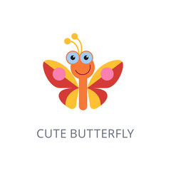 Adorable and Cheerful Cartoon Butterfly with Smiling Face and Vibrant Wing Design for Playful Themes