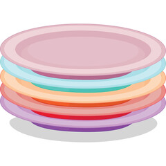 Stack Of Colorful Round Plates In Pastel Tones On Transparent Background With Soft Shadow