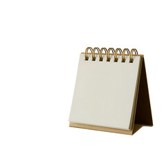 A blank spiral bound desktop calendar with a golden binding isolated on transparent background