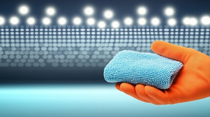 Cleaning glass with precision while promoting a special offer in a modern environment