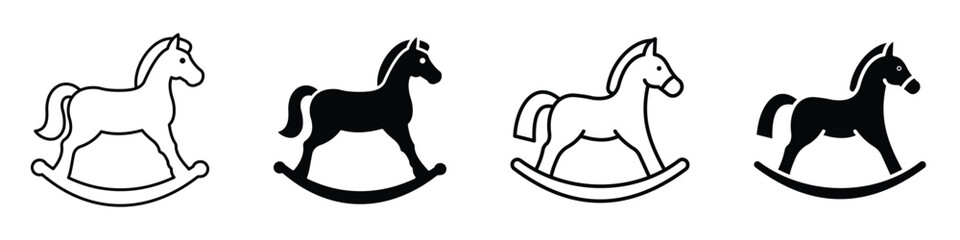Rocking horse icon in linear and clipart style pack on white background.