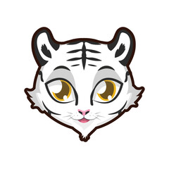 Charming white tiger cub face illustration, a cute and friendly cartoon animal mascot design