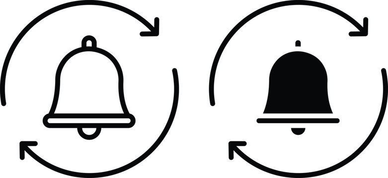 Repeating Notification Bell With Circular Arrow Reminder Icon Vector Silhouette and Pictogram..eps
