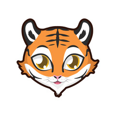 Charming cartoon tiger head with big expressive eyes. Cute and playful wild animal mascot design