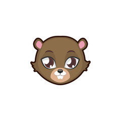 Adorable Cartoon Beaver Head Icon with Sparkly Eyes