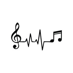 music heartbeat pulse line with treble clef and note vector design icon illustration.