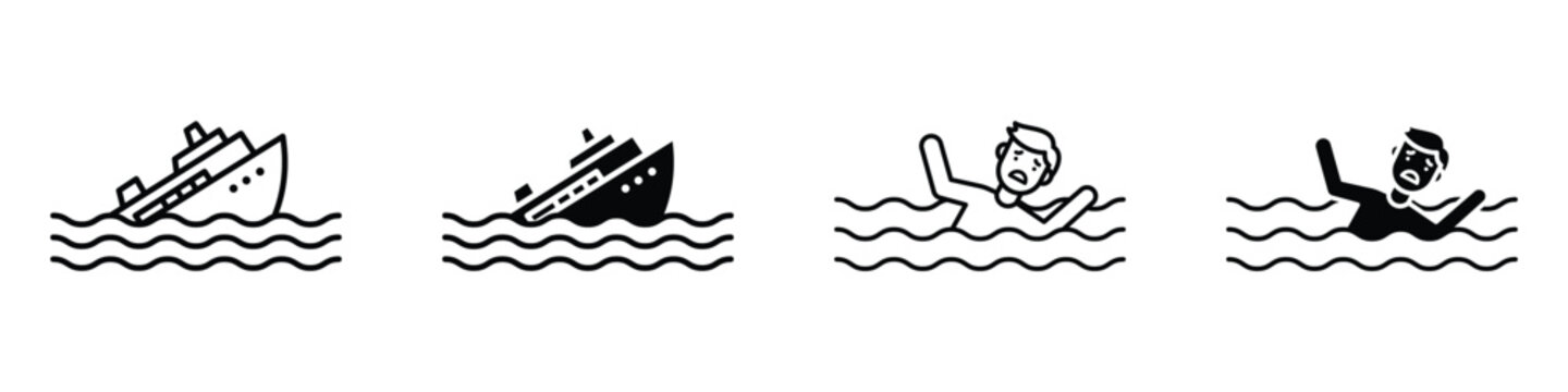 Sinking icon in linear and clipart style pack on white background.