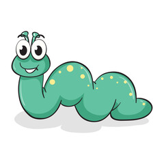 Smiling Green Worm with Yellow Spots A Fun and Playful Cartoon Illustration