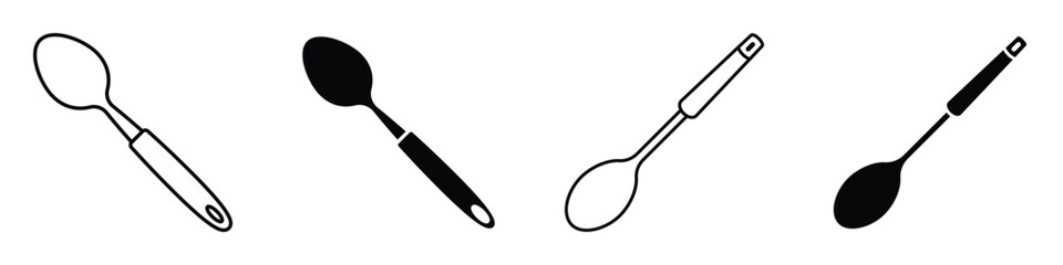 Spoon icon in linear and clipart style pack on white background.