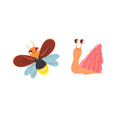 Cute Firefly and Snail Illustrations - Adorable Insects and Mollusks Friends
