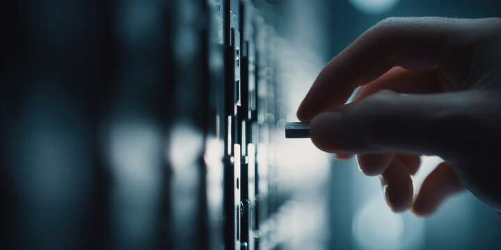 Hand manipulating a locking mechanism in a dimly lit environment during a tense moment