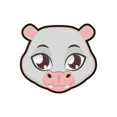 Cute cartoon hippo face illustration for children's books and educational materials