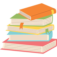 Stack Of Five Open Books With Colorful Covers In Orange Green Yellow Blue And Pink Isolated On Transparent Background Education Knowledge Learning Reading Library Study