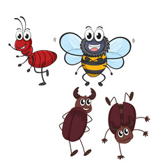 Ant, Bee, Beetles, Insects Collection Cartoon Bugs in Diverse Poses and Expressions