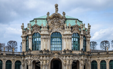 Exterior view of the baroque Wall Pavilion in the Zwinger palatial complex in Dresden, Germany. 