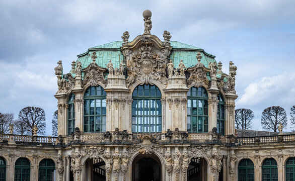 Exterior view of the baroque Wall Pavilion in the Zwinger palatial complex in Dresden, Germany. 