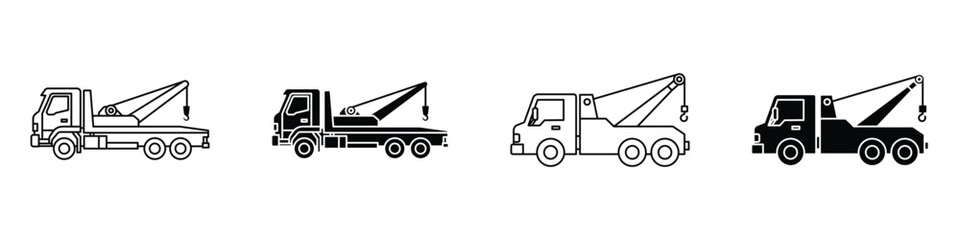 Tow truck icon in linear and clipart style pack on white background.