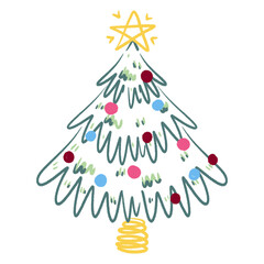 Minimal Hand-Drawn Christmas Tree with Gold Star