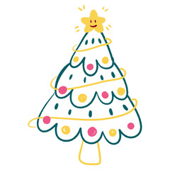 Cute White Christmas Tree Doodle with Star