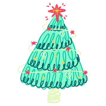 Mint Green Swirly Christmas Tree Doodle