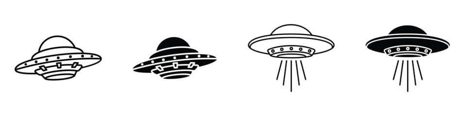 UFO icon in linear and clipart style pack on white background.