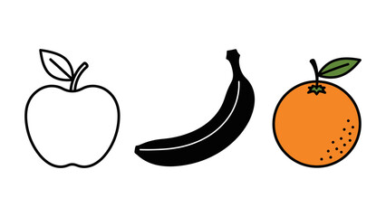 Minimalist fruit icons simple line and silhouette vector design isolated on white background for app and web design