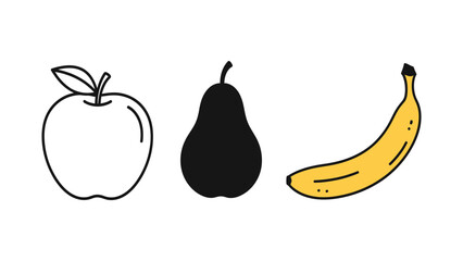 Apple pear and banana line icons simple flat vector illustration for food design isolated on white background