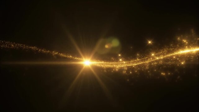 Glowing golden light orb moving smoothly while leaving a soft shimmering trail on a black background. Elegant cinematic overlay with premium festive vibe