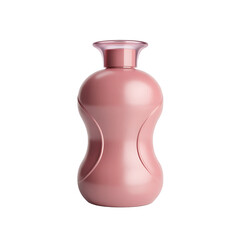 Elegant pearlescent pink cosmetic bottle with unique curvy silhouette isolated on transparent background