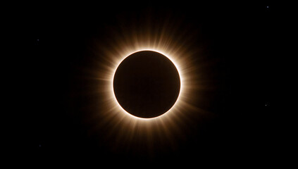 Celestial eclipse with brilliant corona and obscured moon