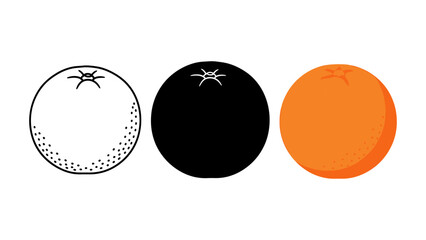 Orange fruit vector illustration simple flat design in outline black silhouette and color isolated on white background