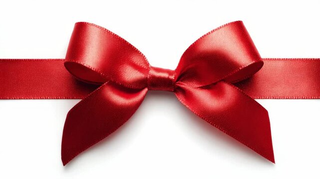 Elegant red satin bow on white background for gift wrapping or decoration