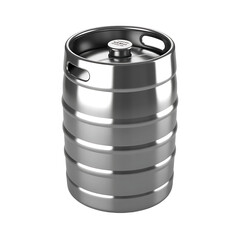 Shiny metallic beer keg with stainless steel finish isolated on transparent background