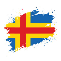 Stylized Åland Islands flag with brushstroke effect, artistic grunge Scandinavian cross design