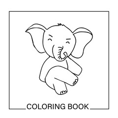 Kawaii baby elephant coloring book isolated on white background