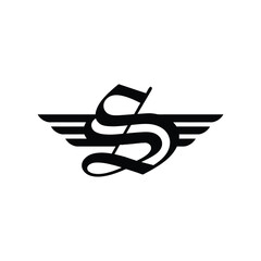 Stylized Gothic Letter S with Wings Emblem Logo