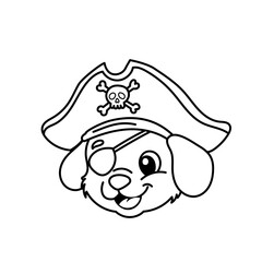 Pirate Puppy Coloring Page – Adorable Dog Line Art for Kids, Simple Printable Black and White Illustration