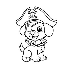 Cute Pirate Puppy Coloring Page – Adorable Dog Line Art for Kids, Simple Printable Black and White Illustration