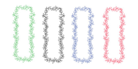 Colorful Floral Vine Border Design, Hand-Drawn Leaf and Flower Decorative Frame, Elegant Multicolor Botanical Doodle Line Art Pattern”