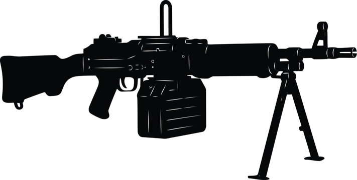 Modern military machine gun with bipod ready for combat and action scenes vector