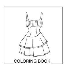 sexy dress to girls element design. Dress with fluffy skirt outline for coloring on a white background