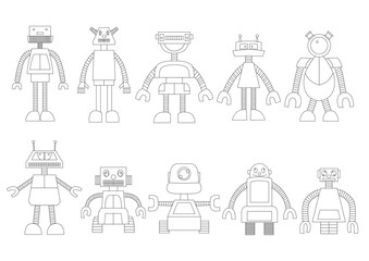 Line robot character design monster creative isolated and toy colorful cute illustration vector