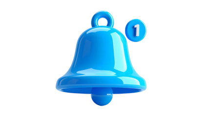 Blue Notification Bell with Message Badge Icon, Transparent Background