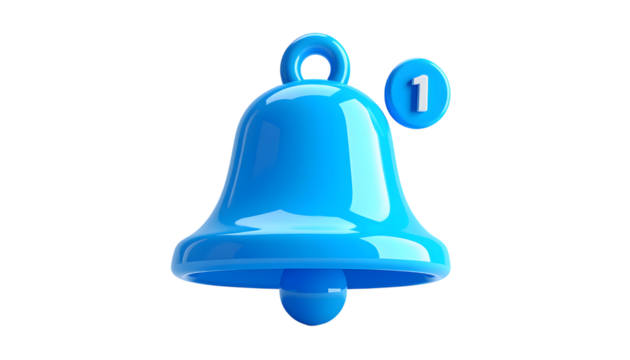 Blue Notification Bell with Message Badge Icon, Transparent Background