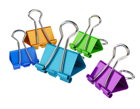 Colorful Binder Clips Set on Transparent Background