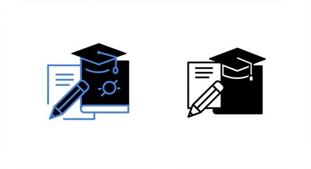 Unlock your potential with education icons featuring graduation cap, book, pencil, and notes for academic success and online courses in a modern learning environment