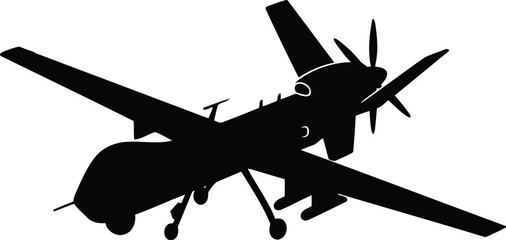 Silhouette of a military surveillance drone aircraft with propeller and wings in flight ready for aerial reconnaissance missions vector